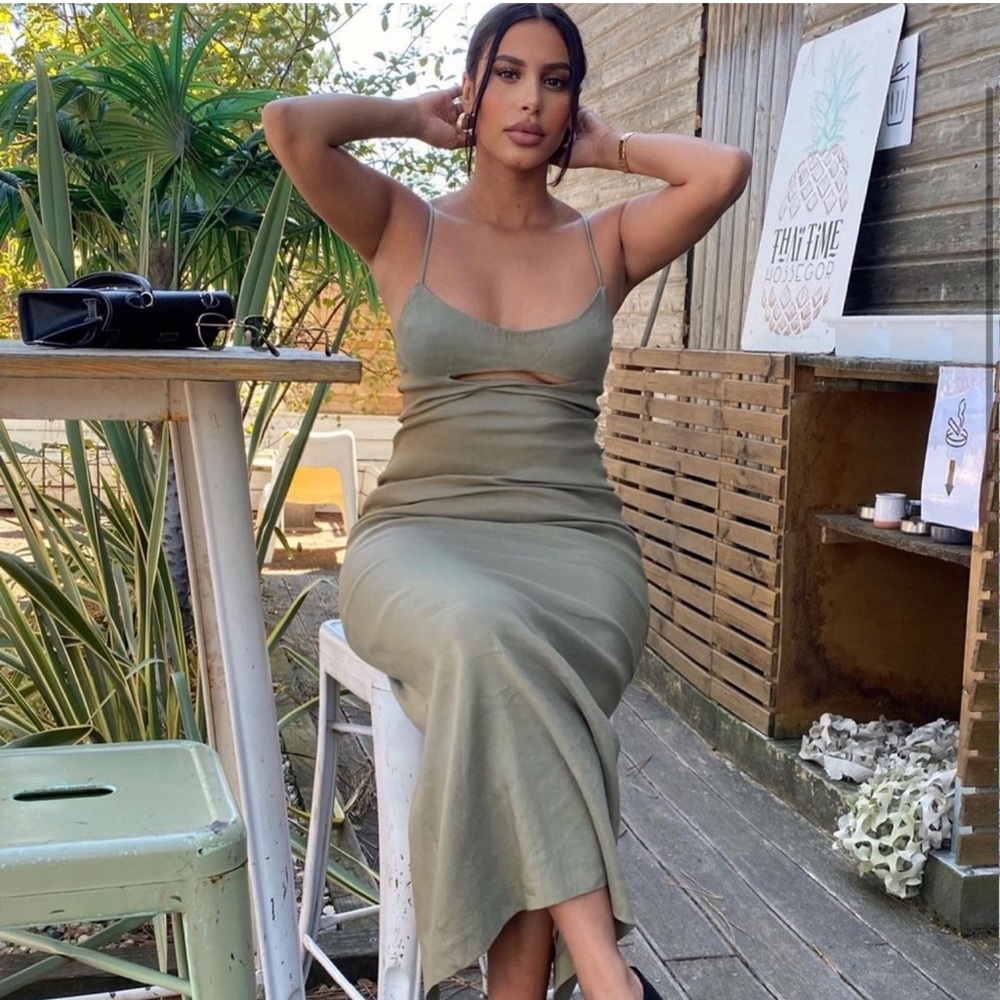 Zara cut out linen blend dress